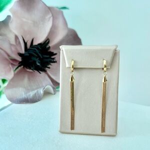 Sleek and Slender Gold Herringbone Chain Tassel Drop Earrings